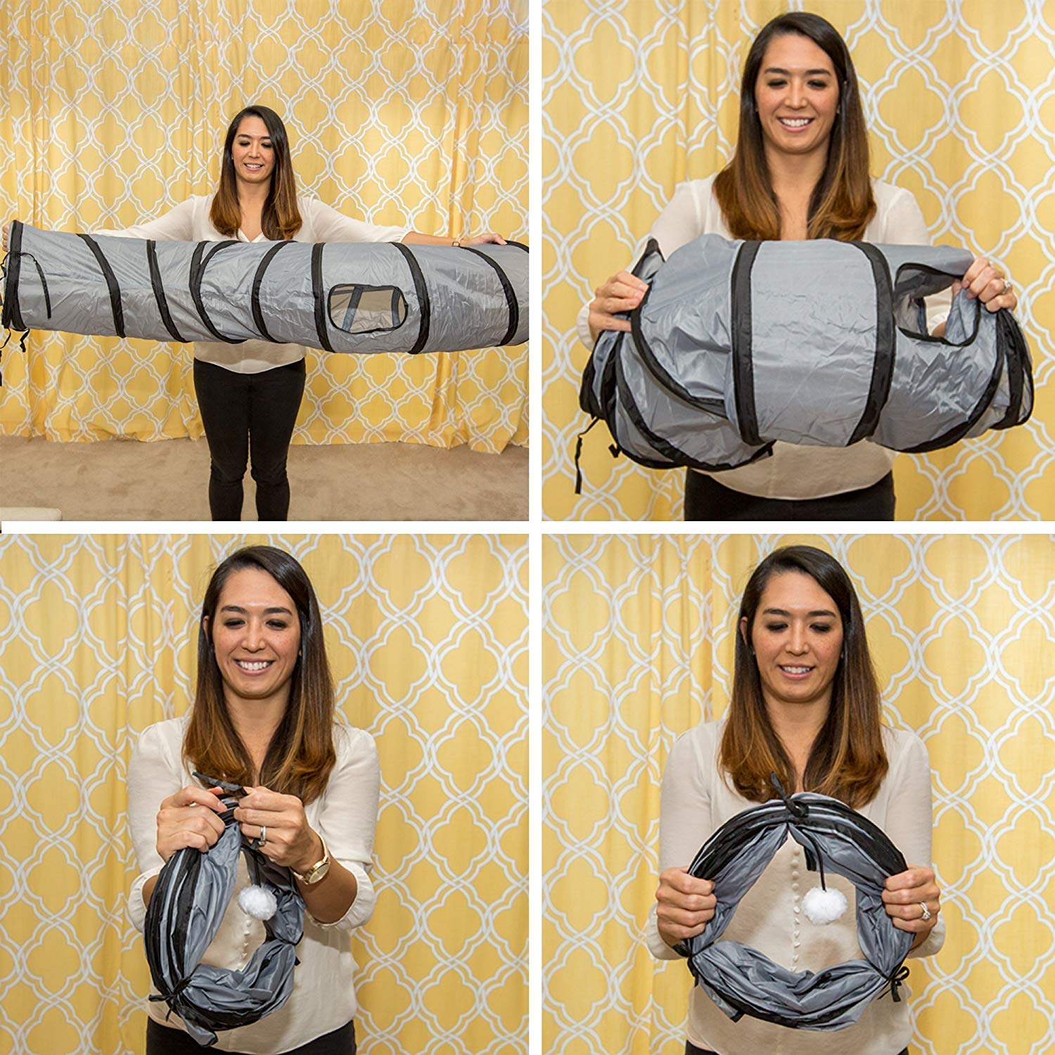 Petlike S Cat Tunnel Collapsible Pop-Up Pet Tube Hideaway Play Toy With Ball (1 Way, Grey)